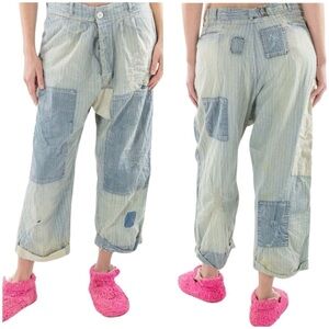 MAGNOLIA PEARL Charmie Denim Striped Distressed Pants OS